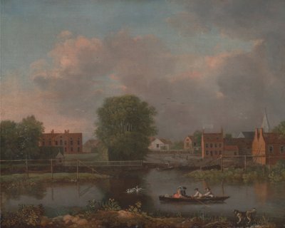 Eine Flusslandschaft, möglicherweise ein Blick vom Westende der Rochester-Brücke von John Inigo Richards